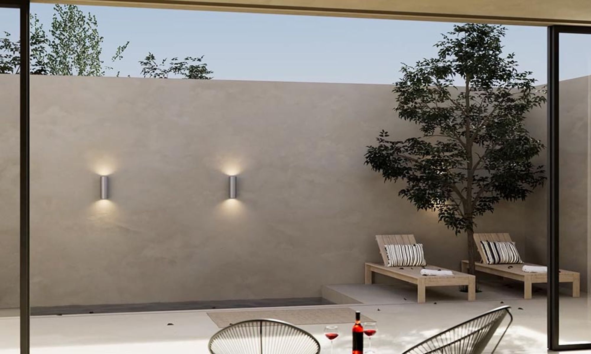 Minimalist outdoor space with lounge chairs