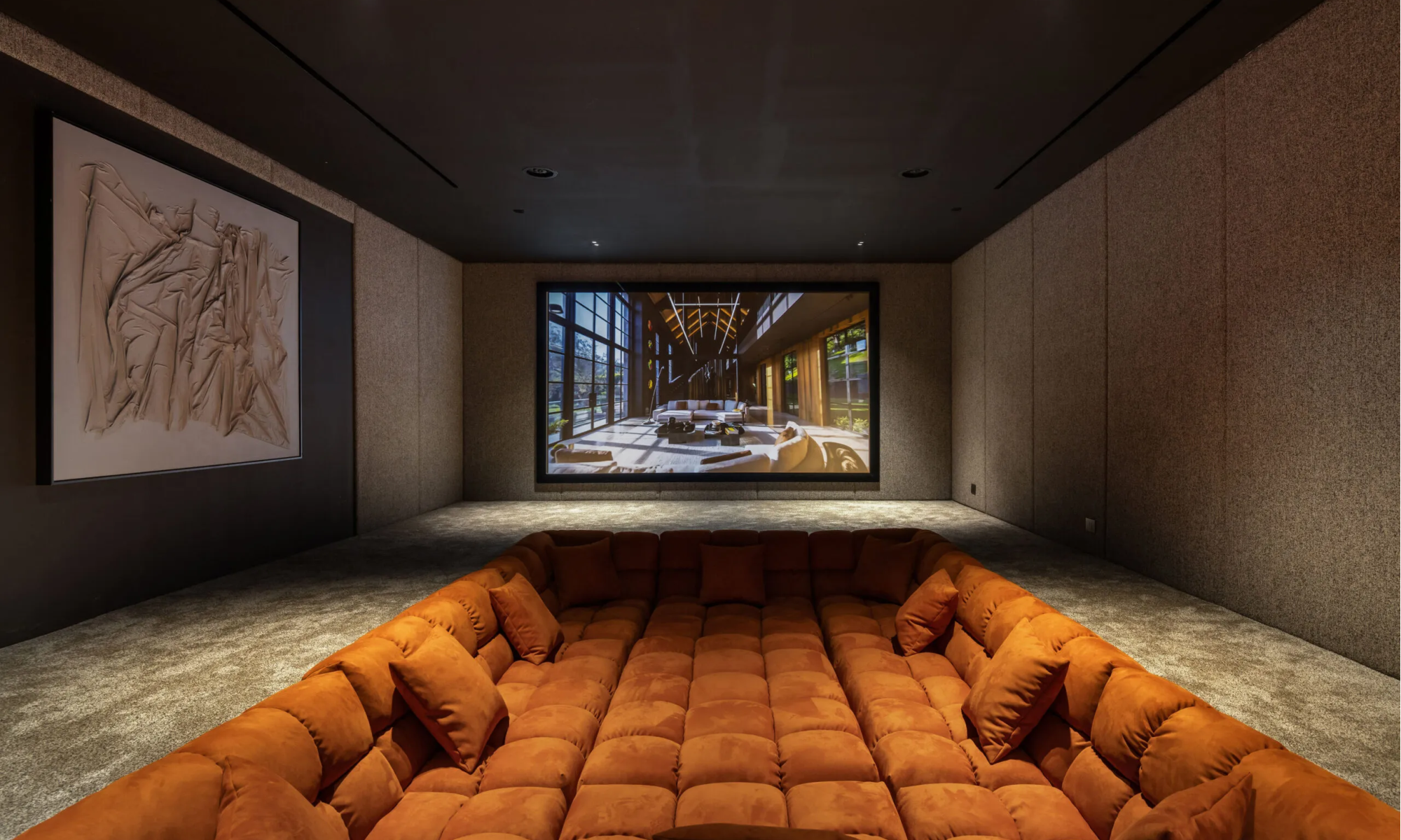 Luxury home theater with surround sound and large screen