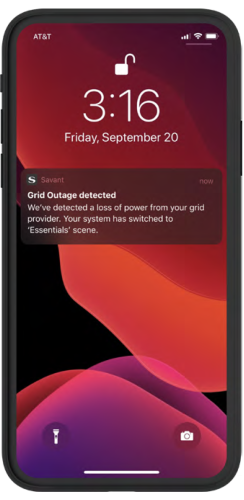 Smartphone displaying a power outage notification on the lock screen