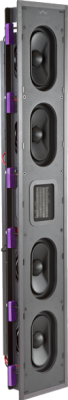 Tall black Wisdom Audio speaker with multiple drivers and tweeters