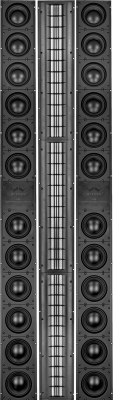 Tall black Wisdom Audio speaker with multiple drivers and a central tweeter
